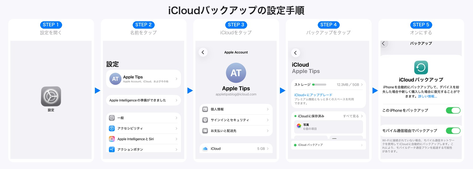 iCloudバックアップの設定手順 - 設定からiCloudバックアップまでの5ステップ