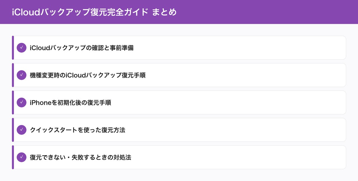 iCloudバックアップ復元完全ガイド まとめ