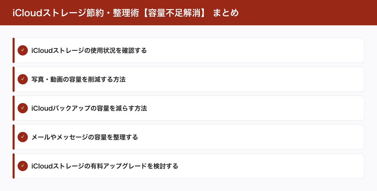 iCloudストレージ節約・整理術【容量不足解消】 まとめ