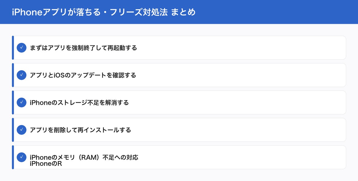 iPhoneアプリが落ちる・フリーズ対処法 まとめ