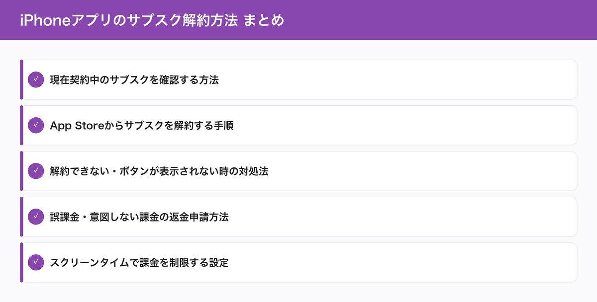 iPhoneアプリのサブスク解約方法 まとめ