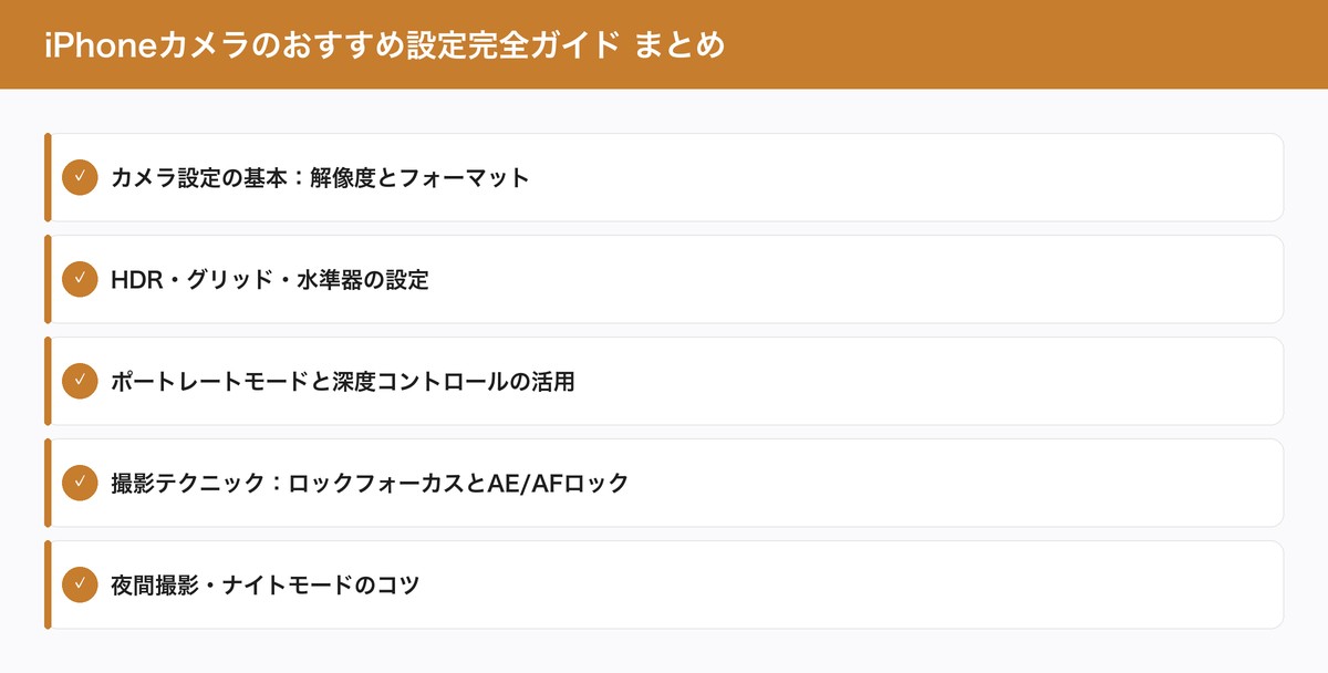 iPhoneカメラのおすすめ設定完全ガイド まとめ