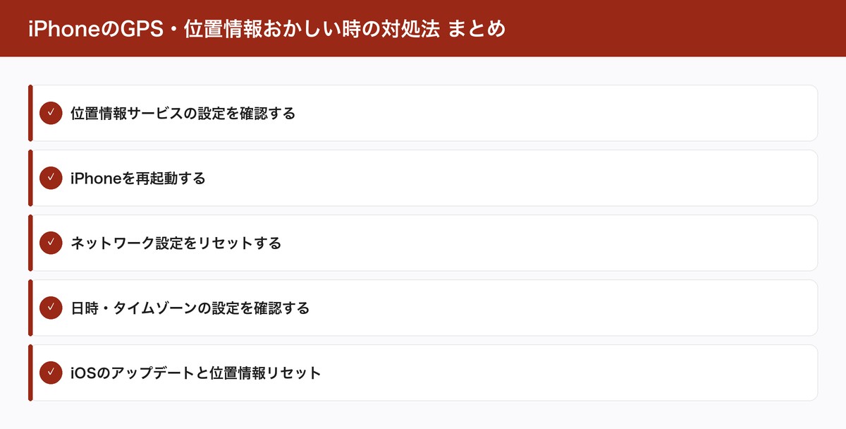 iPhoneのGPS・位置情報おかしい時の対処法 まとめ