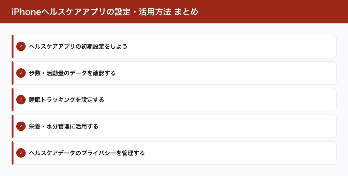 iPhoneヘルスケアアプリの設定・活用方法 まとめ