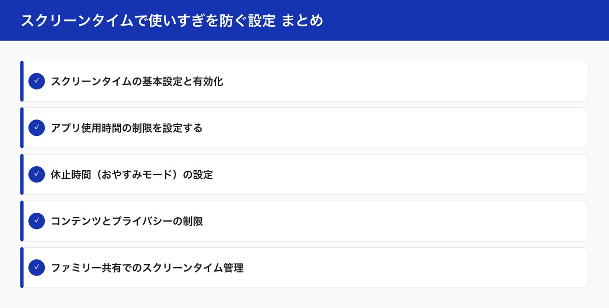 スクリーンタイムで使いすぎを防ぐ設定 まとめ