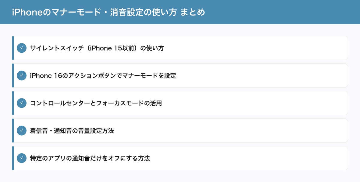 iPhoneのマナーモード・消音設定の使い方 まとめ