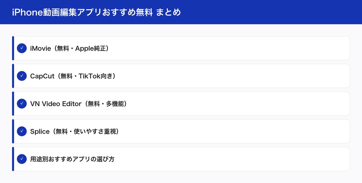 iPhone動画編集アプリおすすめ無料 まとめ