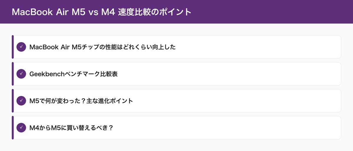 MacBook Air M5 vs M4 速度比較のポイント